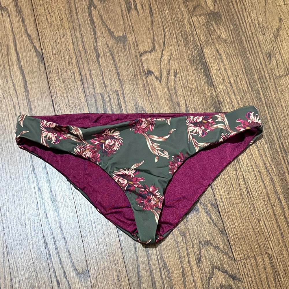 aerie Olive Green & Wine Floral Bikini Bottoms